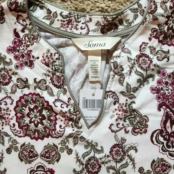 NWT Soma Embraceable Cool Nights pajama set Size XS Dainty floral ivory boarder
