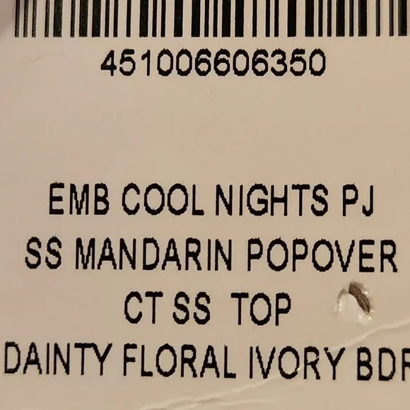 NWT Soma Embraceable Cool Nights pajama set Size XS Dainty floral ivory boarder