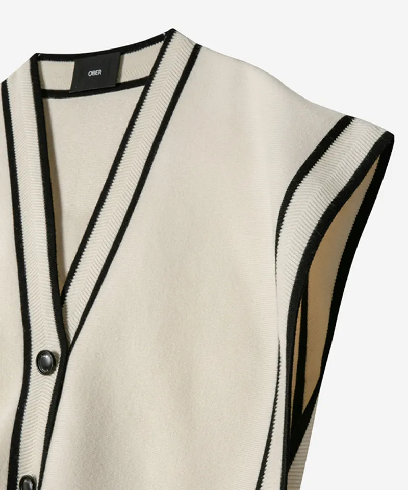 OBER Golf Color Block V-Neck Knit Vest - Light Beige