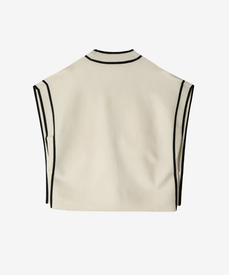 OBER Golf Color Block V-Neck Knit Vest - Light Beige