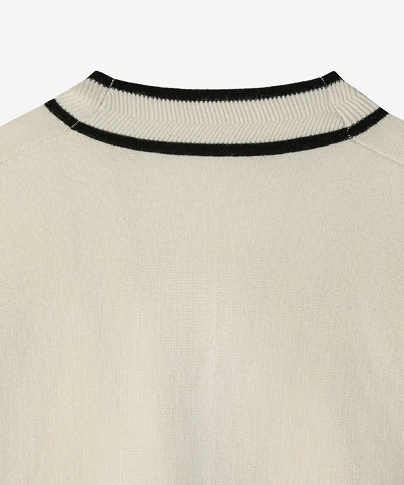 OBER Golf Color Block V-Neck Knit Vest - Light Beige