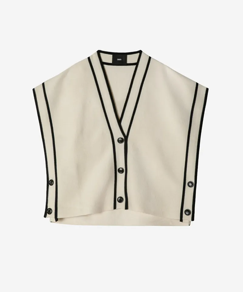 OBER Golf Color Block V-Neck Knit Vest - Light Beige
