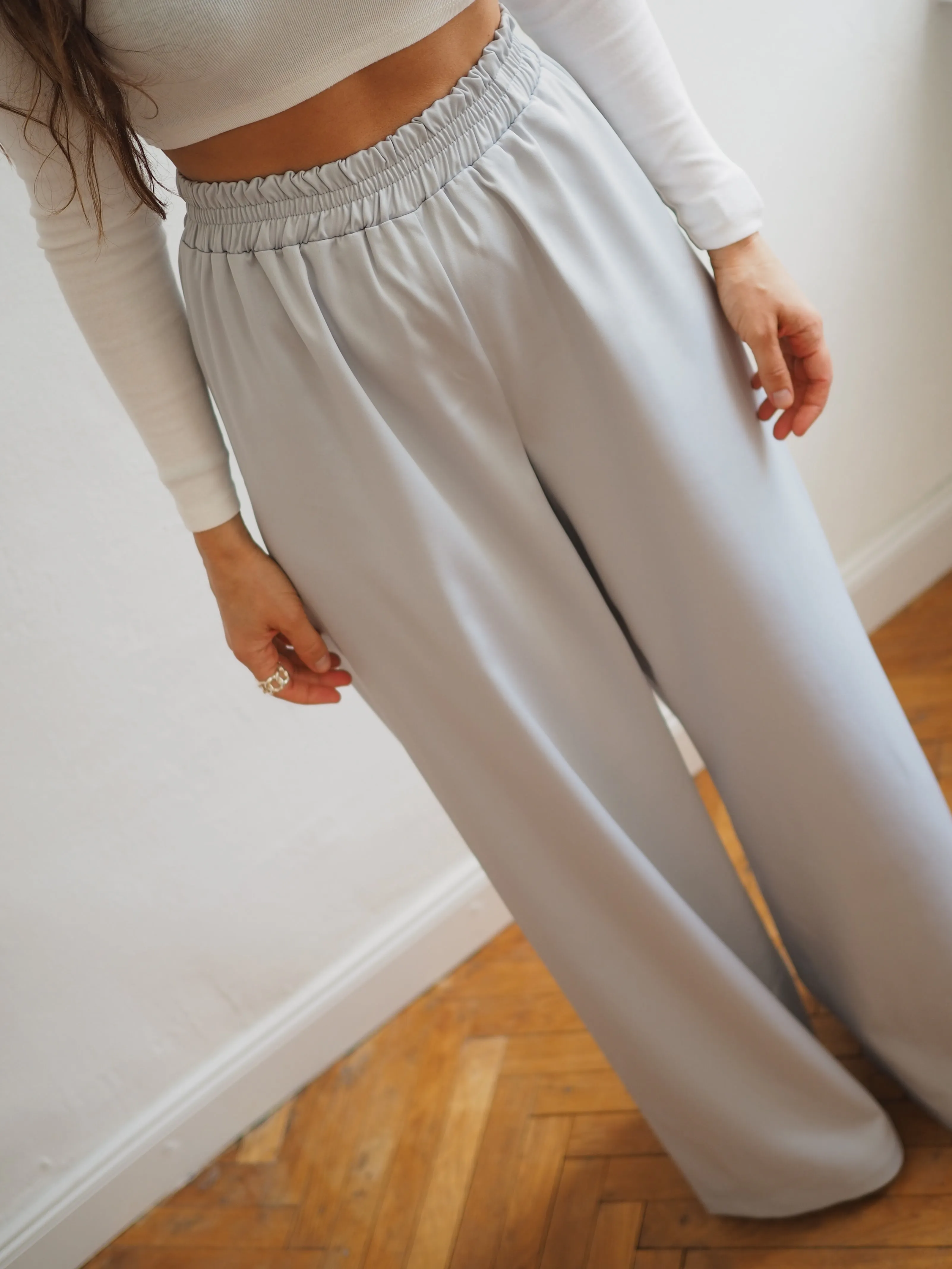 OCEAN GRAY SATIN PANTS