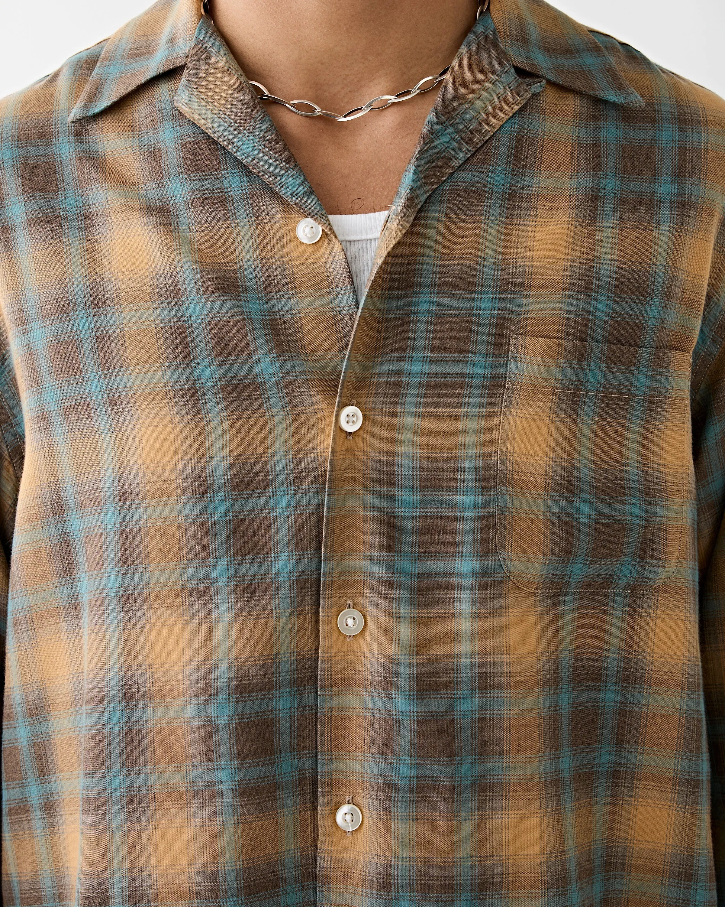 Ombre Check Open Collar Shirt Brown