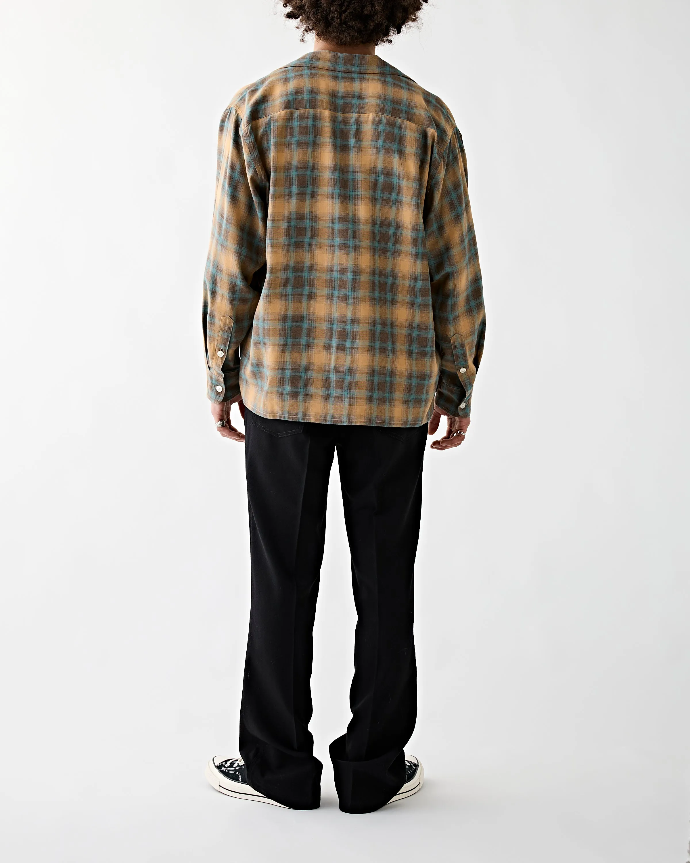 Ombre Check Open Collar Shirt Brown