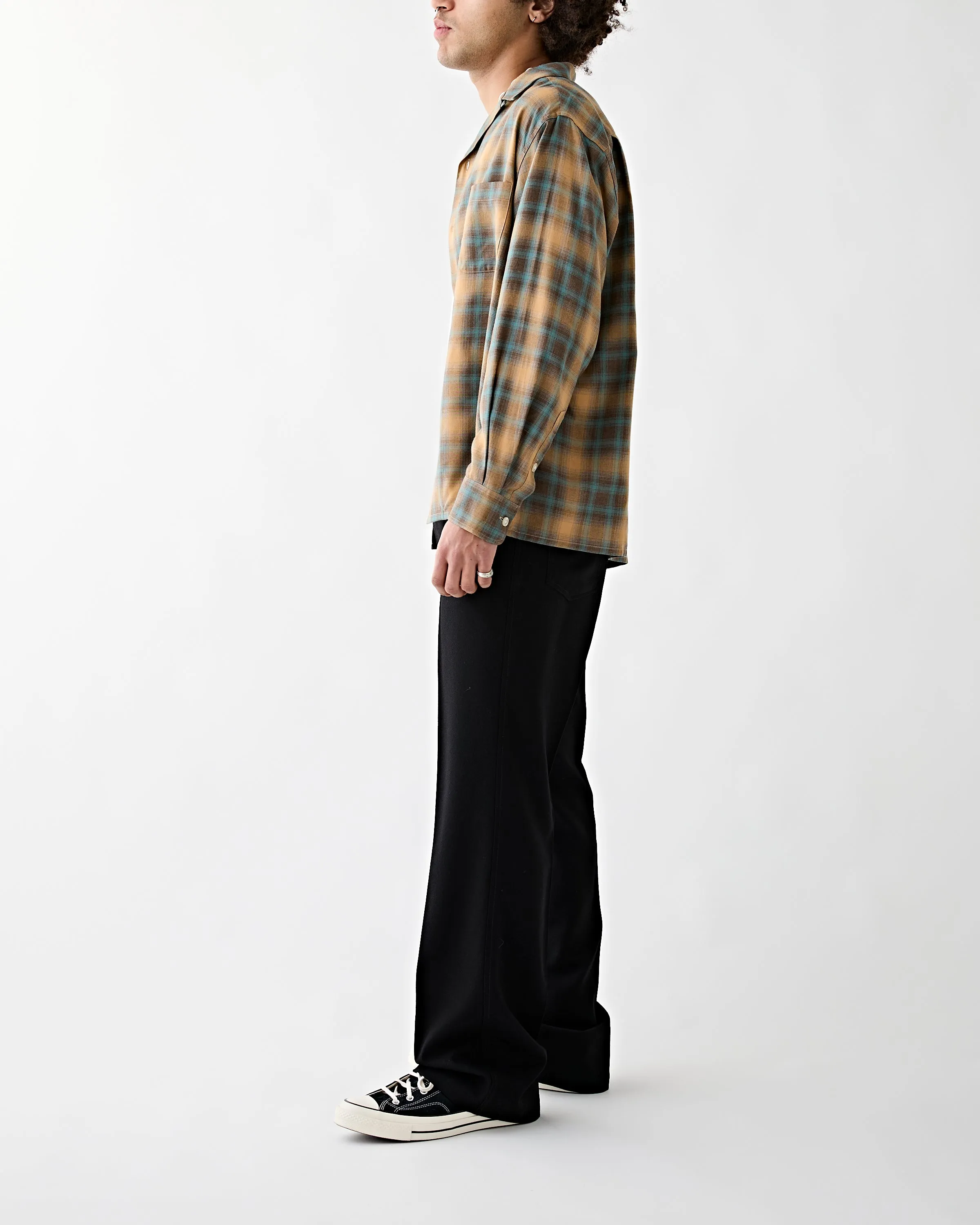 Ombre Check Open Collar Shirt Brown