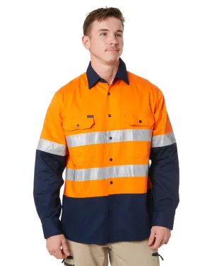 Open Front LS Shirt With Tape - Orange/Navy