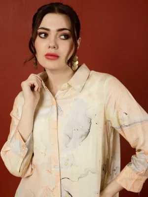 Peach Marble Print Asymmetric Shirt