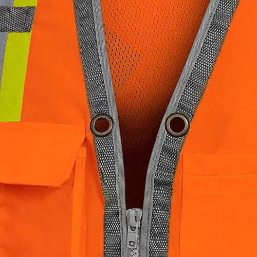 Pioneer High Visibility Surveyor Safety Vest, Mesh Back - Front Zipper, Orange