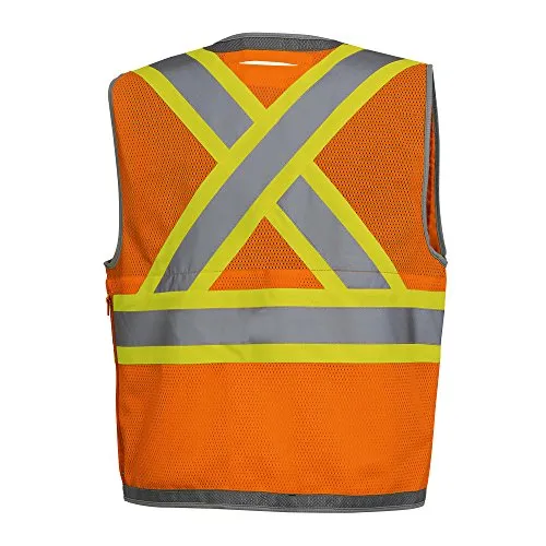 Pioneer High Visibility Surveyor Safety Vest, Mesh Back - Front Zipper, Orange