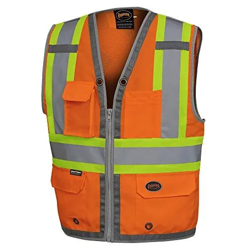 Pioneer High Visibility Surveyor Safety Vest, Mesh Back - Front Zipper, Orange