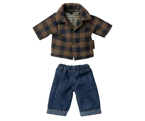 Pre-order Maileg  Brown checked shirt and pants, Dad mouse
