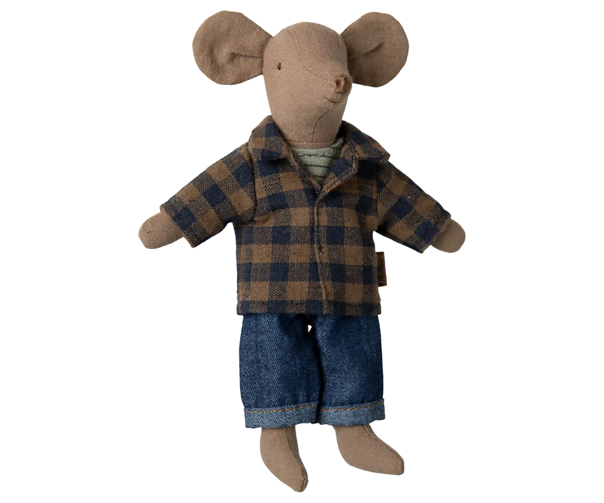 Pre-order Maileg  Brown checked shirt and pants, Dad mouse