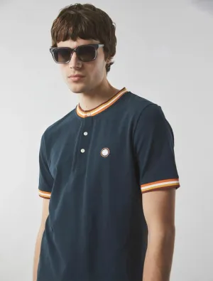 Pretty Green Hollen Grandad Tipped Polo In Navy