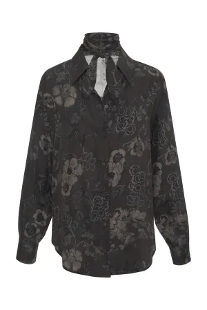 Printed LA Loose Shirt Black Grey Botanical