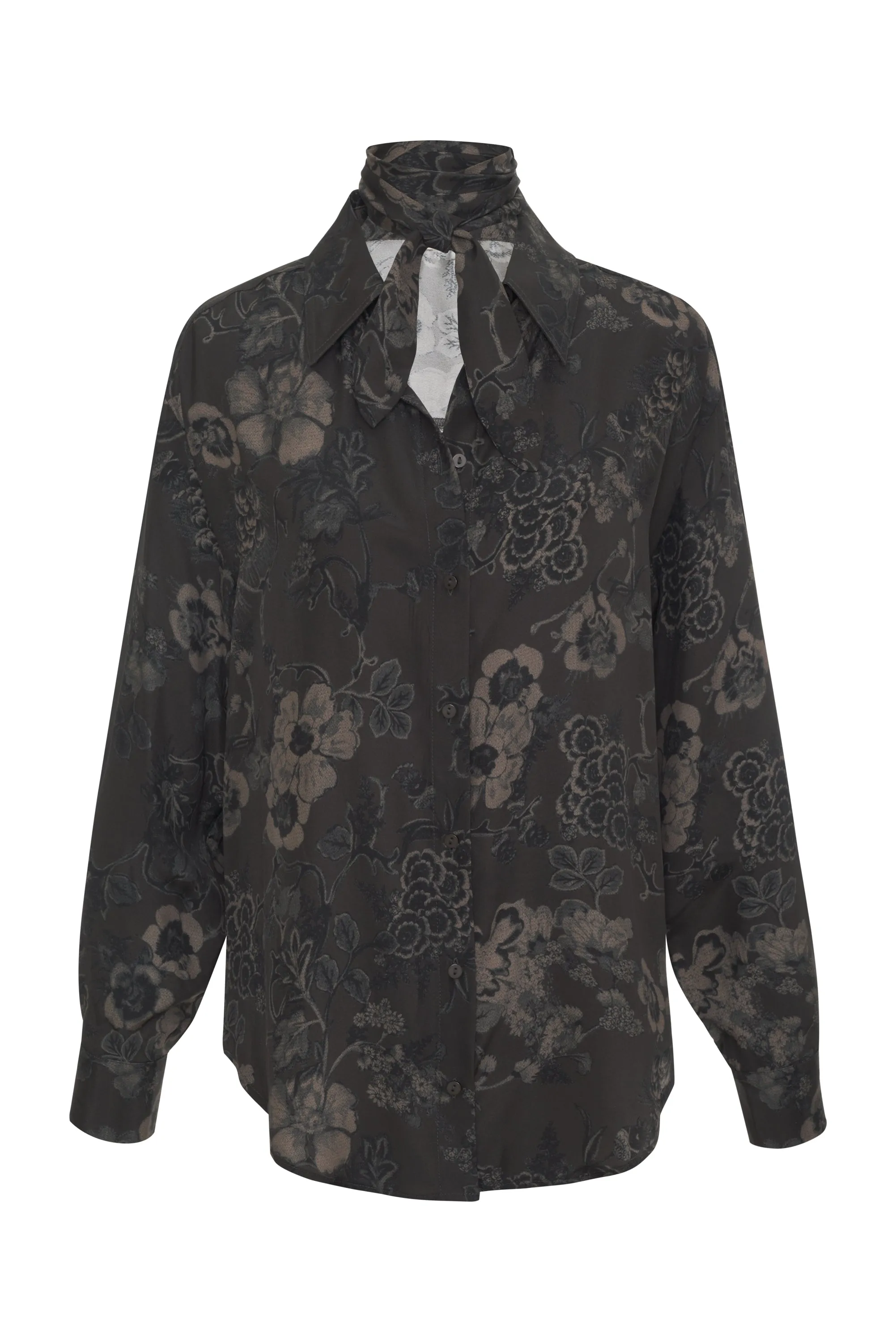 Printed LA Loose Shirt Black Grey Botanical