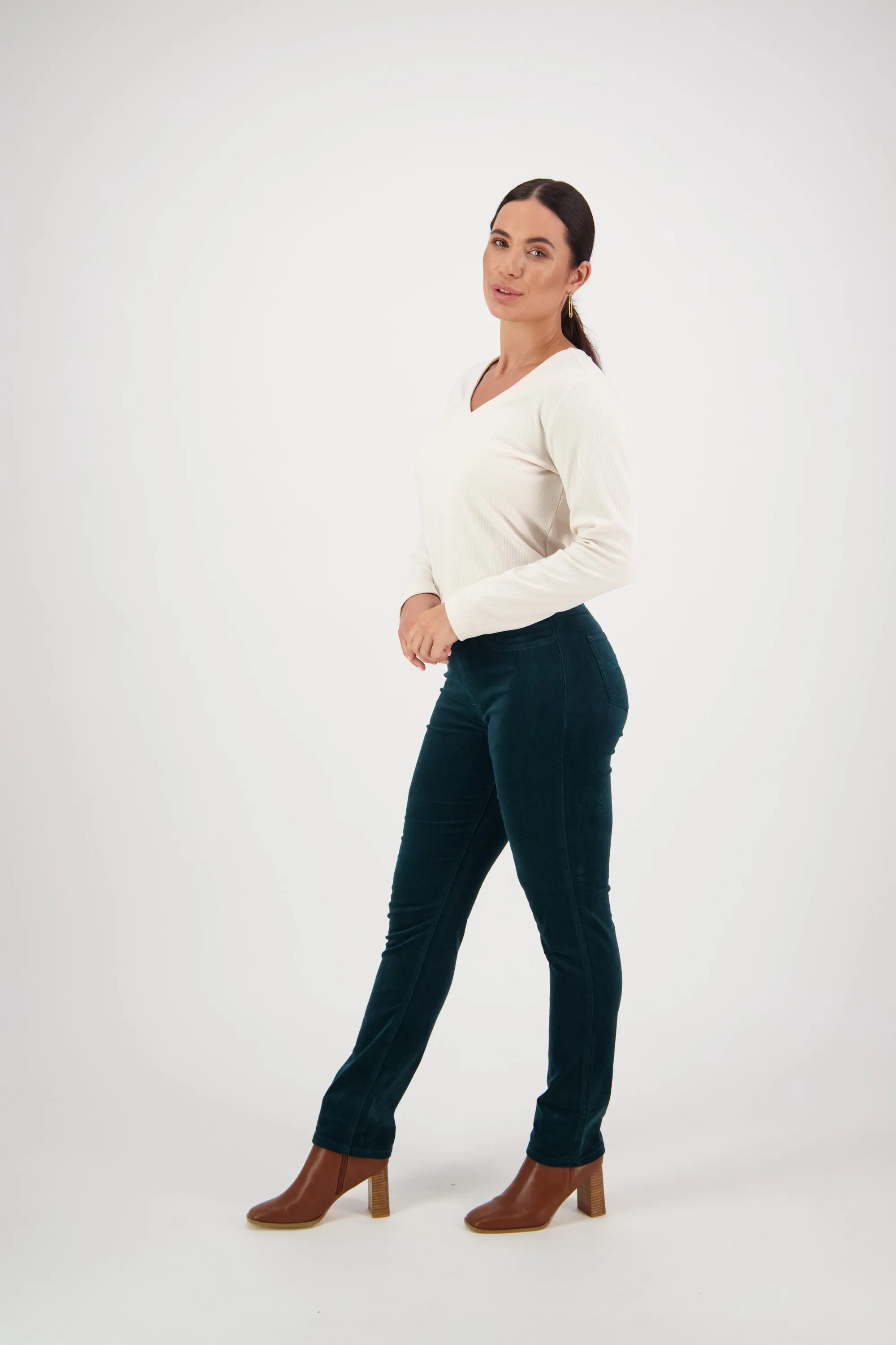 Pull On Cord Trousers - Peacock