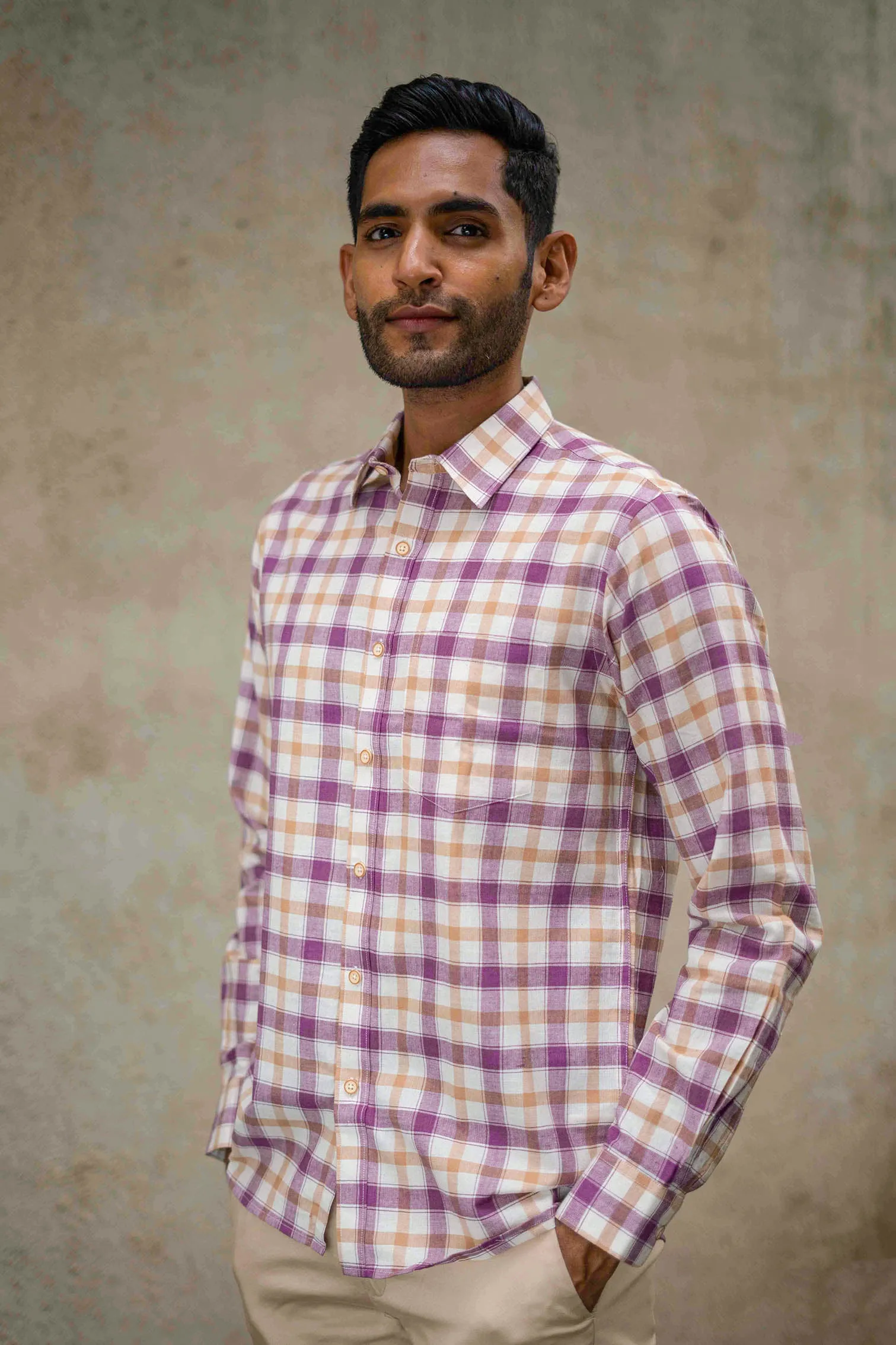 Purple and Brown Checks · Regular Collar · Full Sleeve Shirt