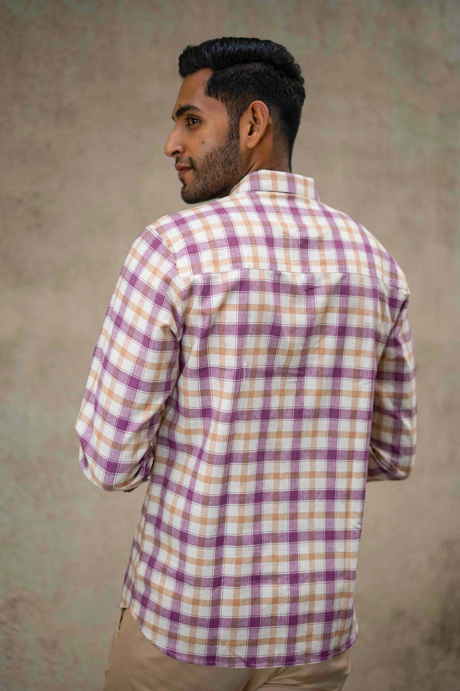 Purple and Brown Checks · Regular Collar · Full Sleeve Shirt