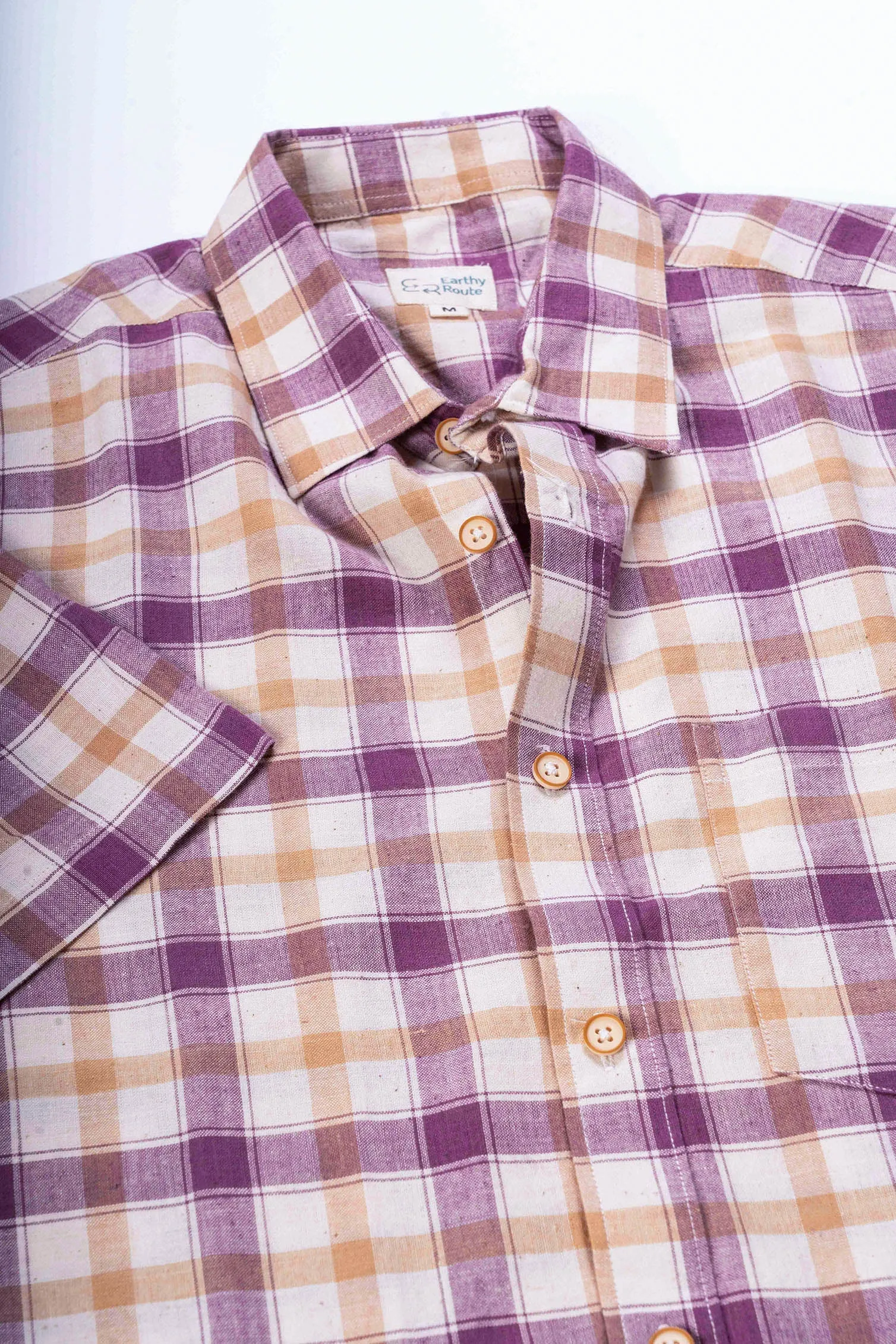 Purple and Brown Checks  · Regular Collar · Half Sleeve Shirt