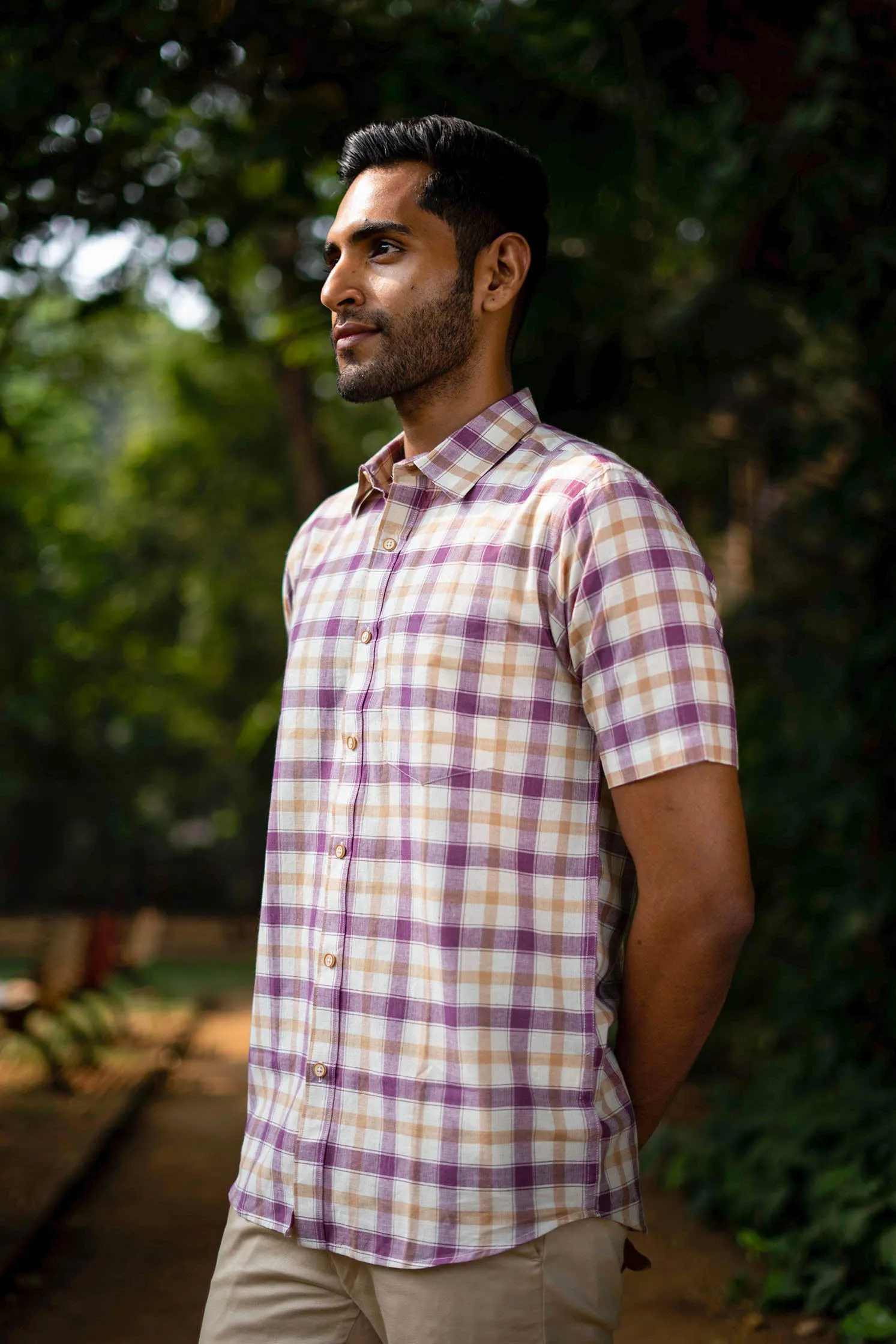 Purple and Brown Checks  · Regular Collar · Half Sleeve Shirt