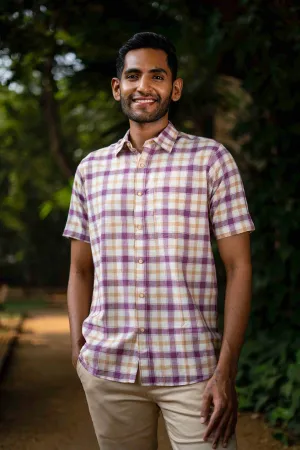 Purple and Brown Checks  · Regular Collar · Half Sleeve Shirt