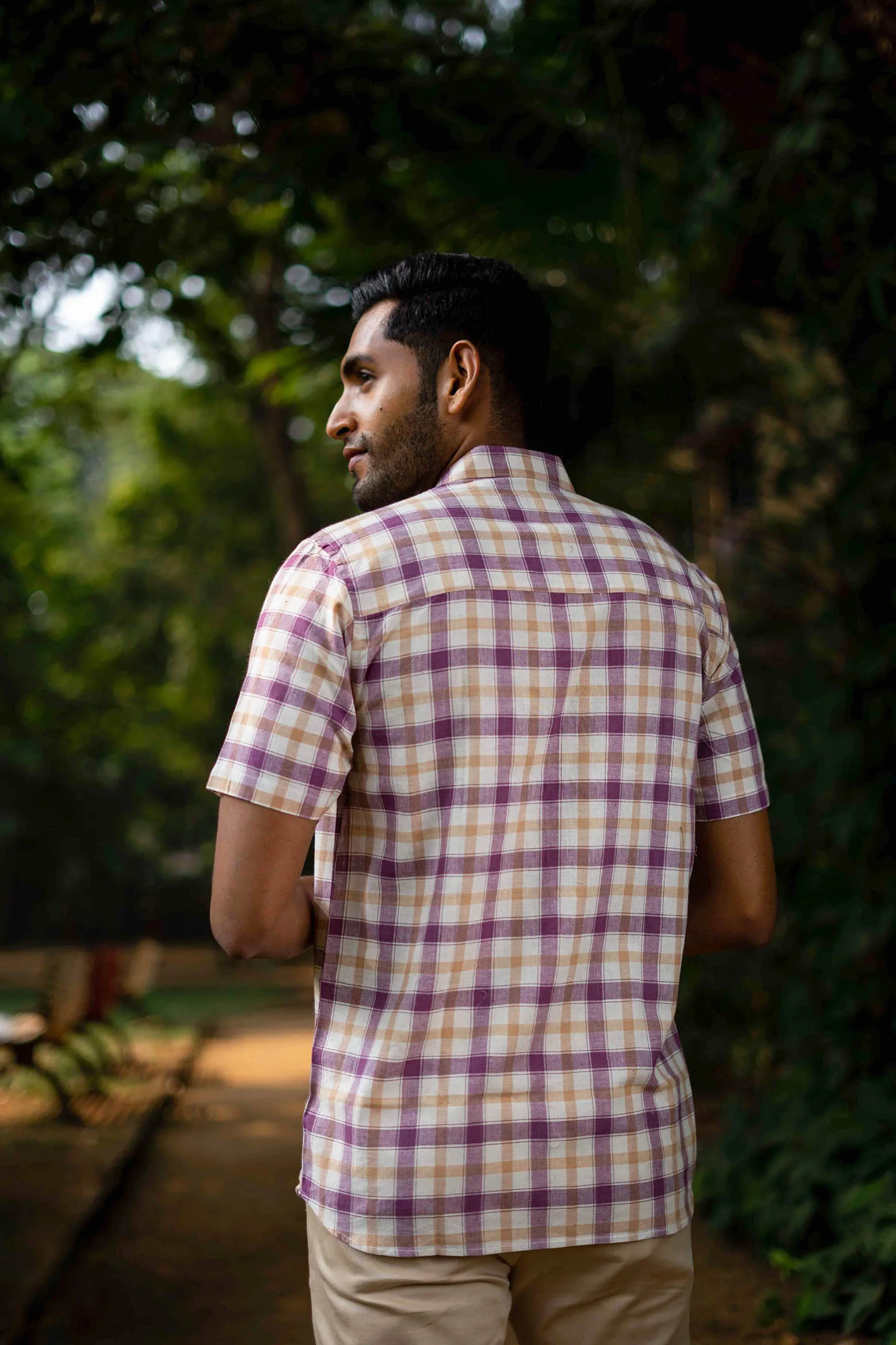 Purple and Brown Checks  · Regular Collar · Half Sleeve Shirt