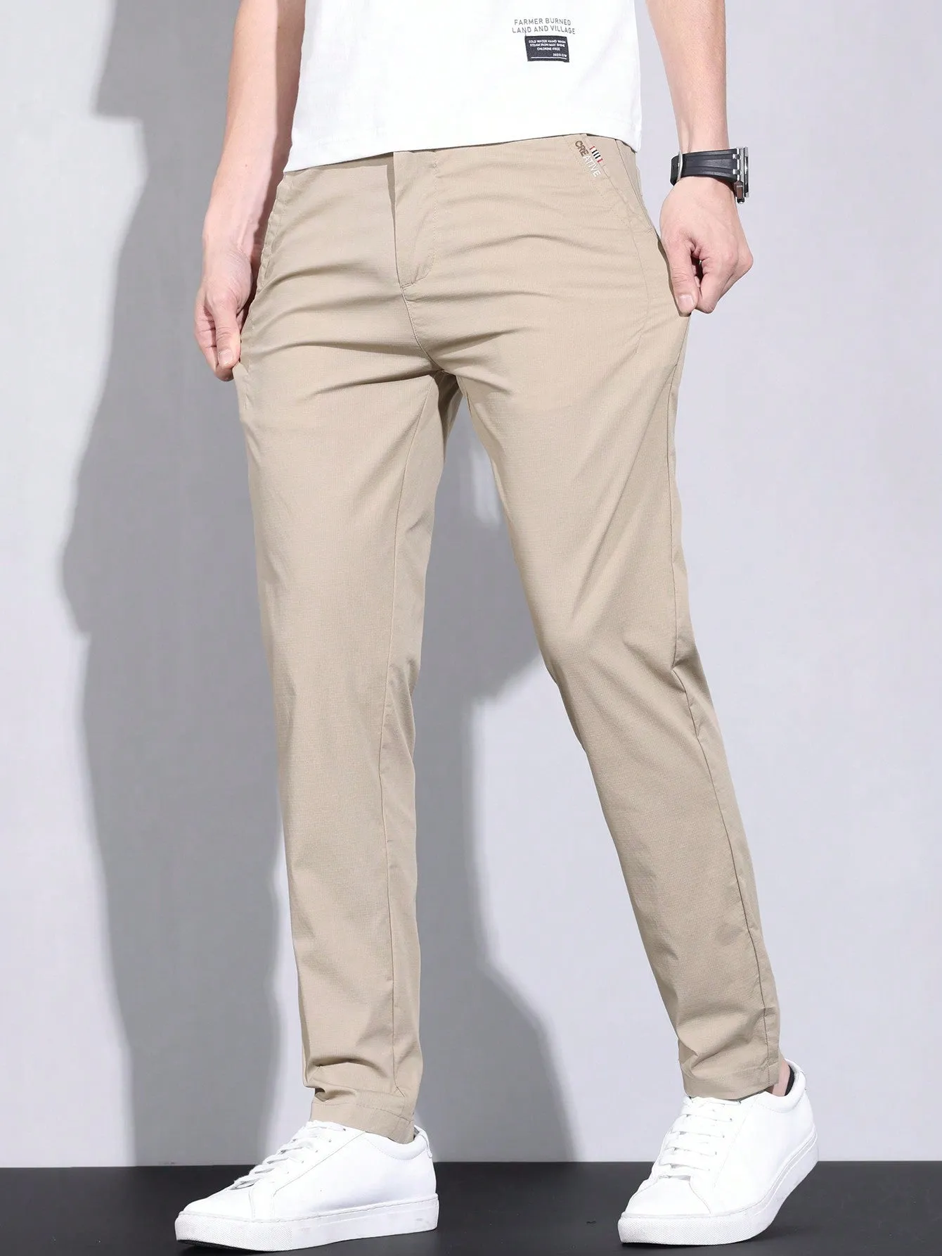 QA Men's Simple Solid Color Straight Casual Pants