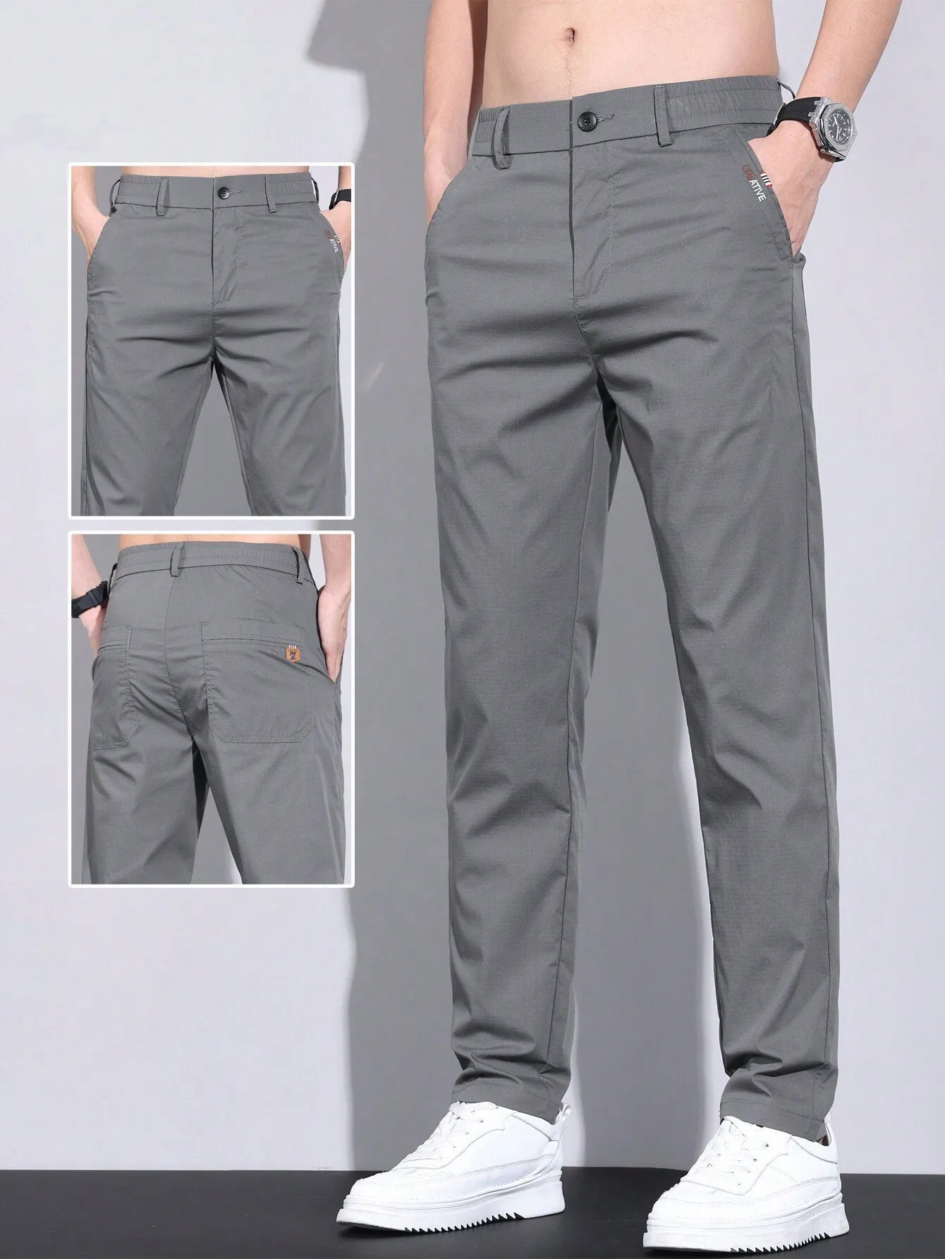 QA Men's Simple Solid Color Straight Casual Pants