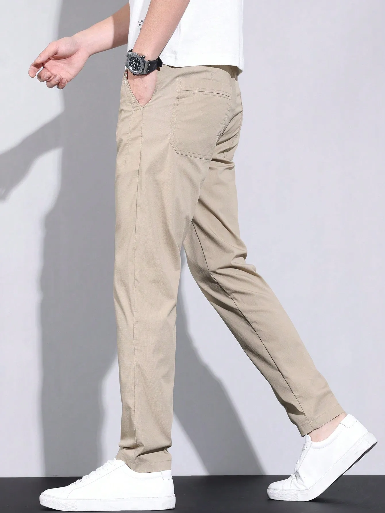 QA Men's Simple Solid Color Straight Casual Pants