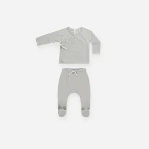 QUINCY MAE WRAP TOP   FOOTED PANT SET || BLUE MICRO STRIPE