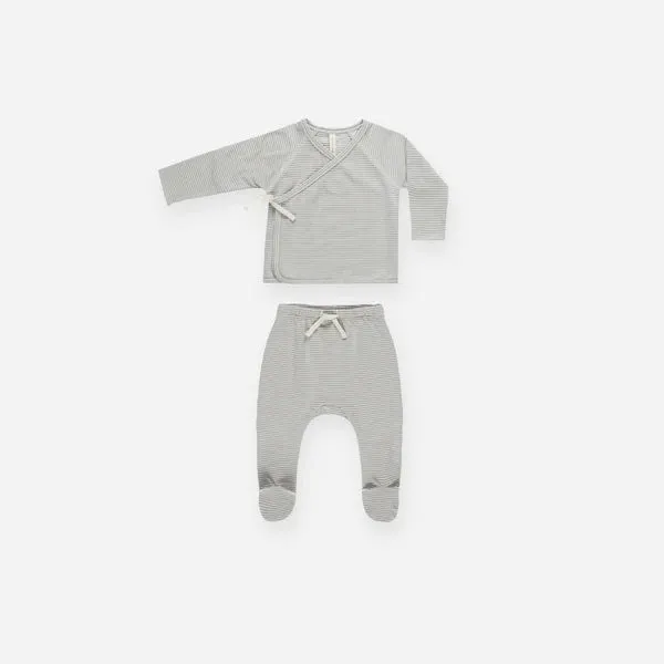 QUINCY MAE WRAP TOP   FOOTED PANT SET || BLUE MICRO STRIPE