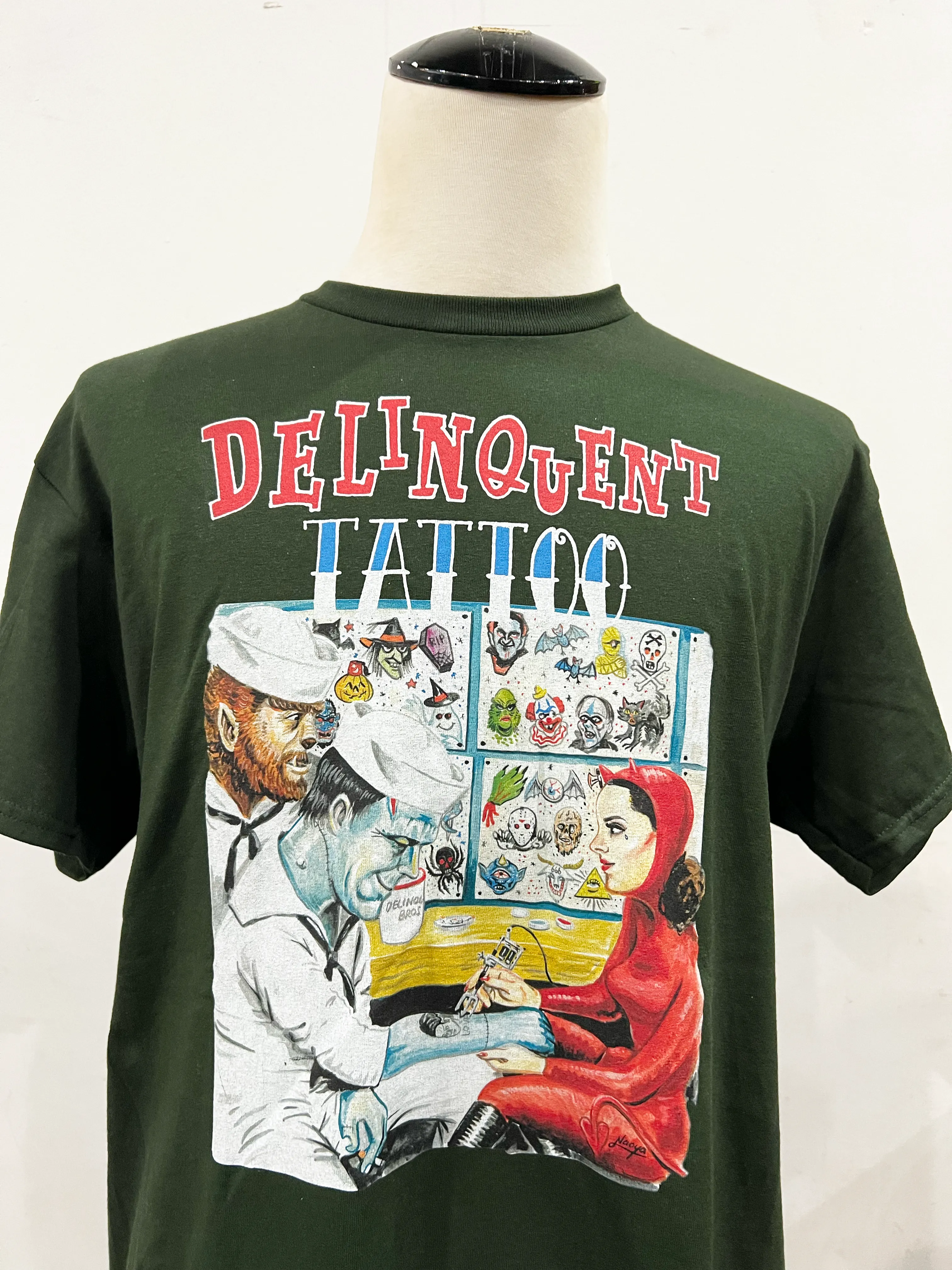 "Delinquent Tattoo" Tee in F Green