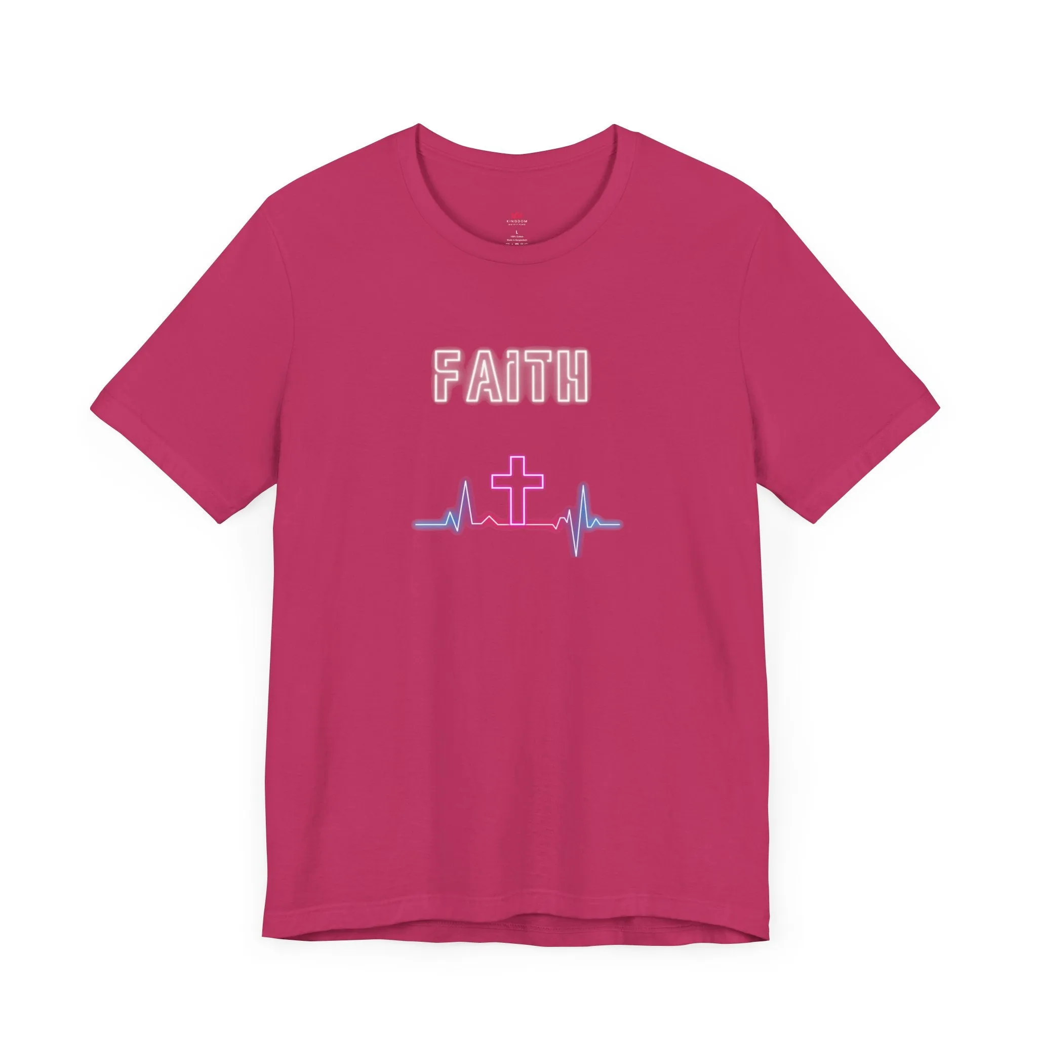"Faith Neon Heartbeat Christian T-Shirt - Modern Cross Graphic Tee for Women"