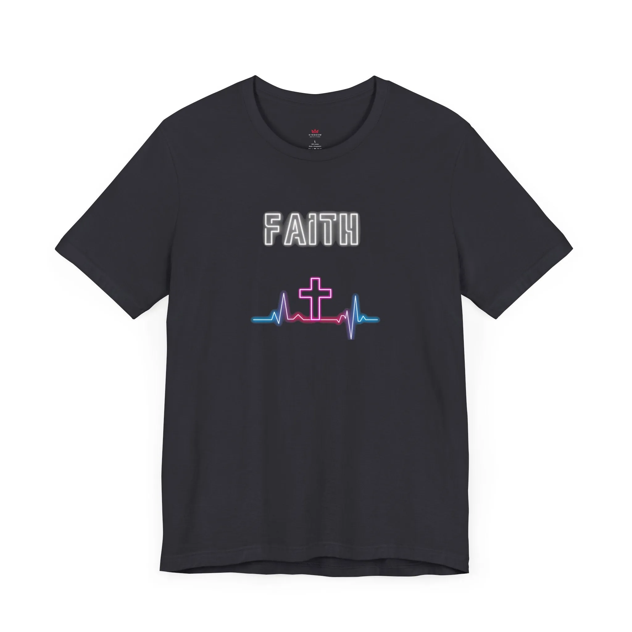"Faith Neon Heartbeat Christian T-Shirt - Modern Cross Graphic Tee for Women"