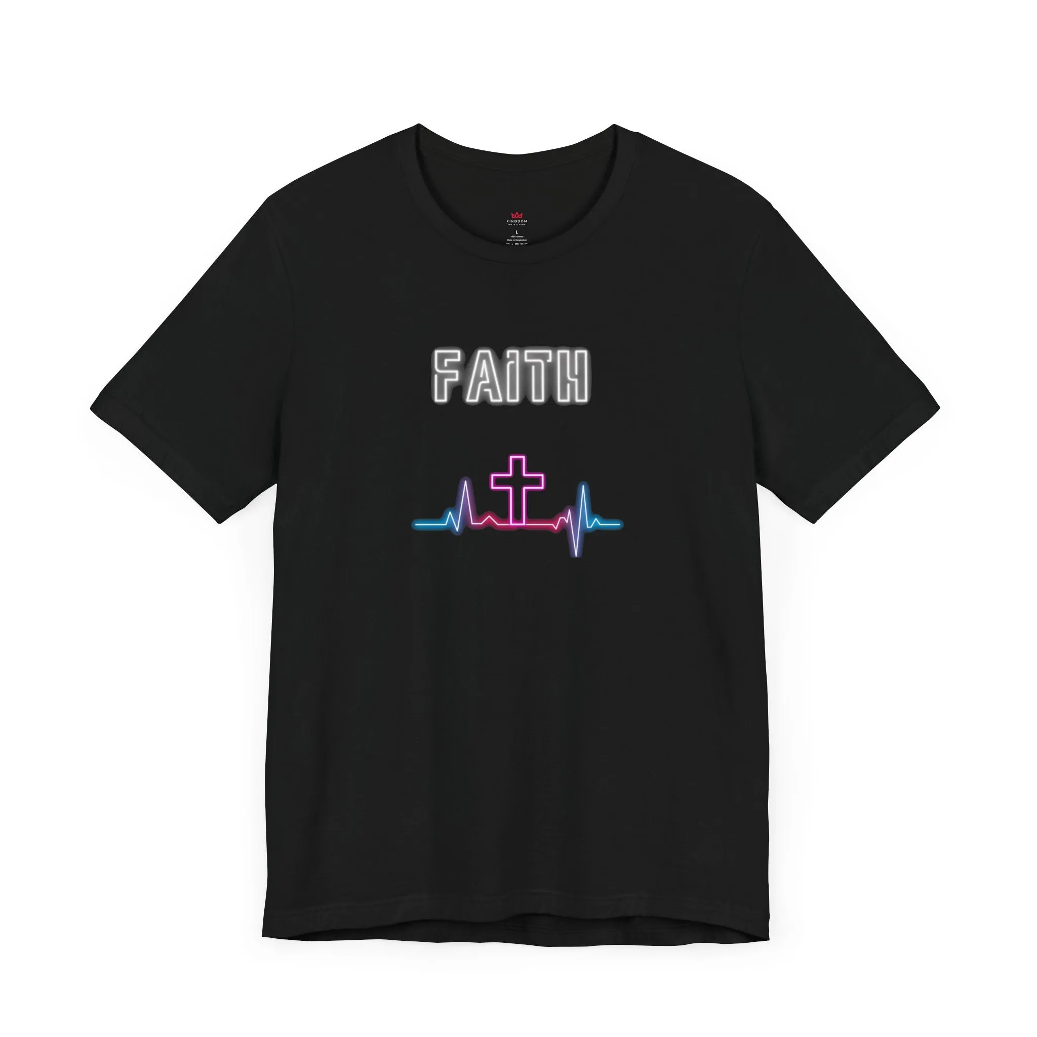 "Faith Neon Heartbeat Christian T-Shirt - Modern Cross Graphic Tee for Women"
