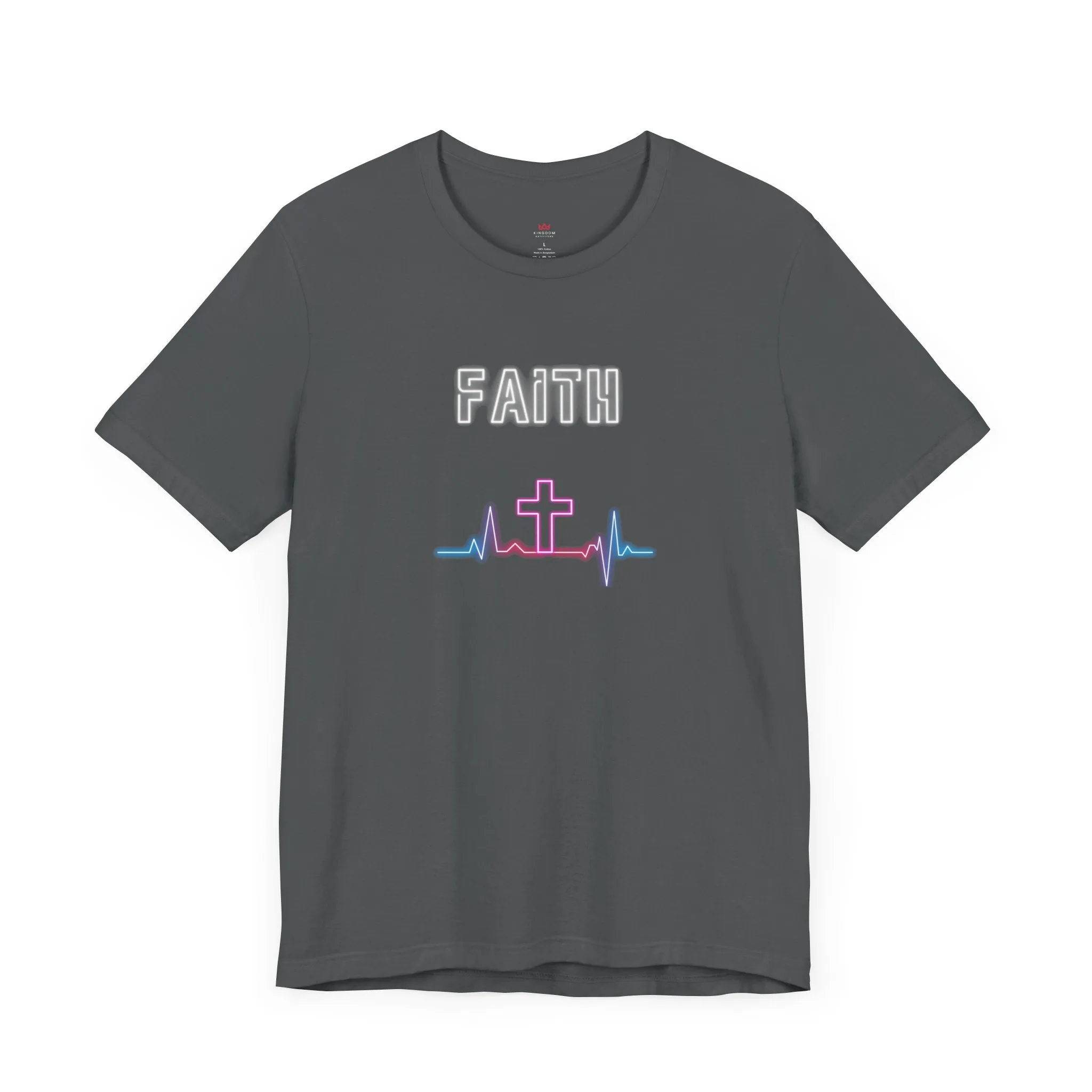 "Faith Neon Heartbeat Christian T-Shirt - Modern Cross Graphic Tee for Women"