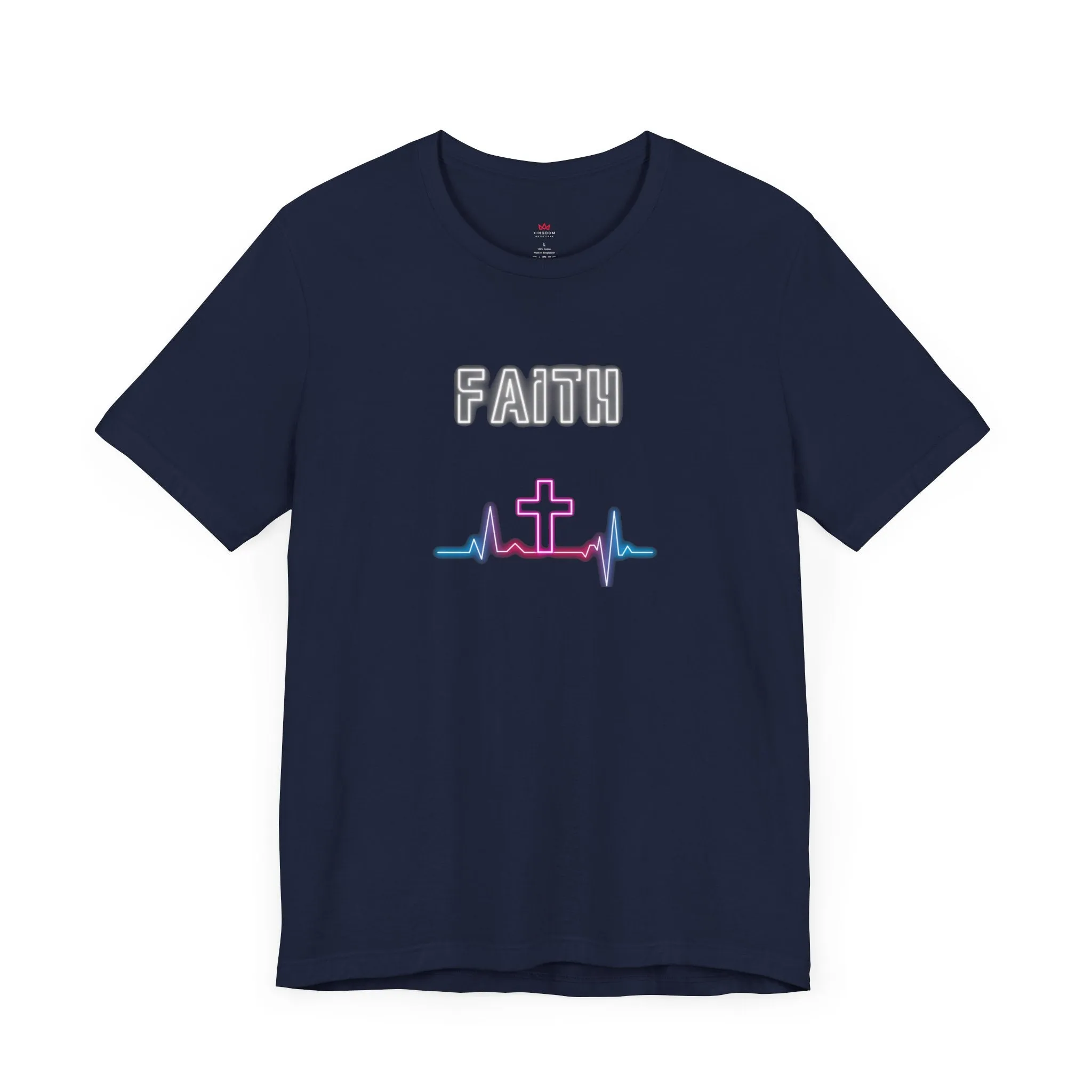 "Faith Neon Heartbeat Christian T-Shirt - Modern Cross Graphic Tee for Women"