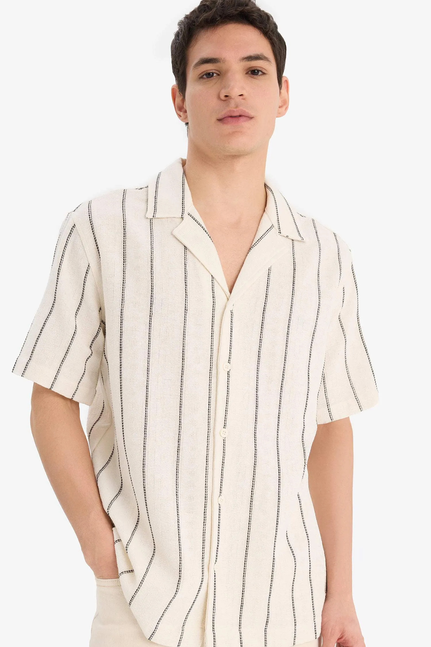 Regular Fit Open Collar Summer Striped Shirt