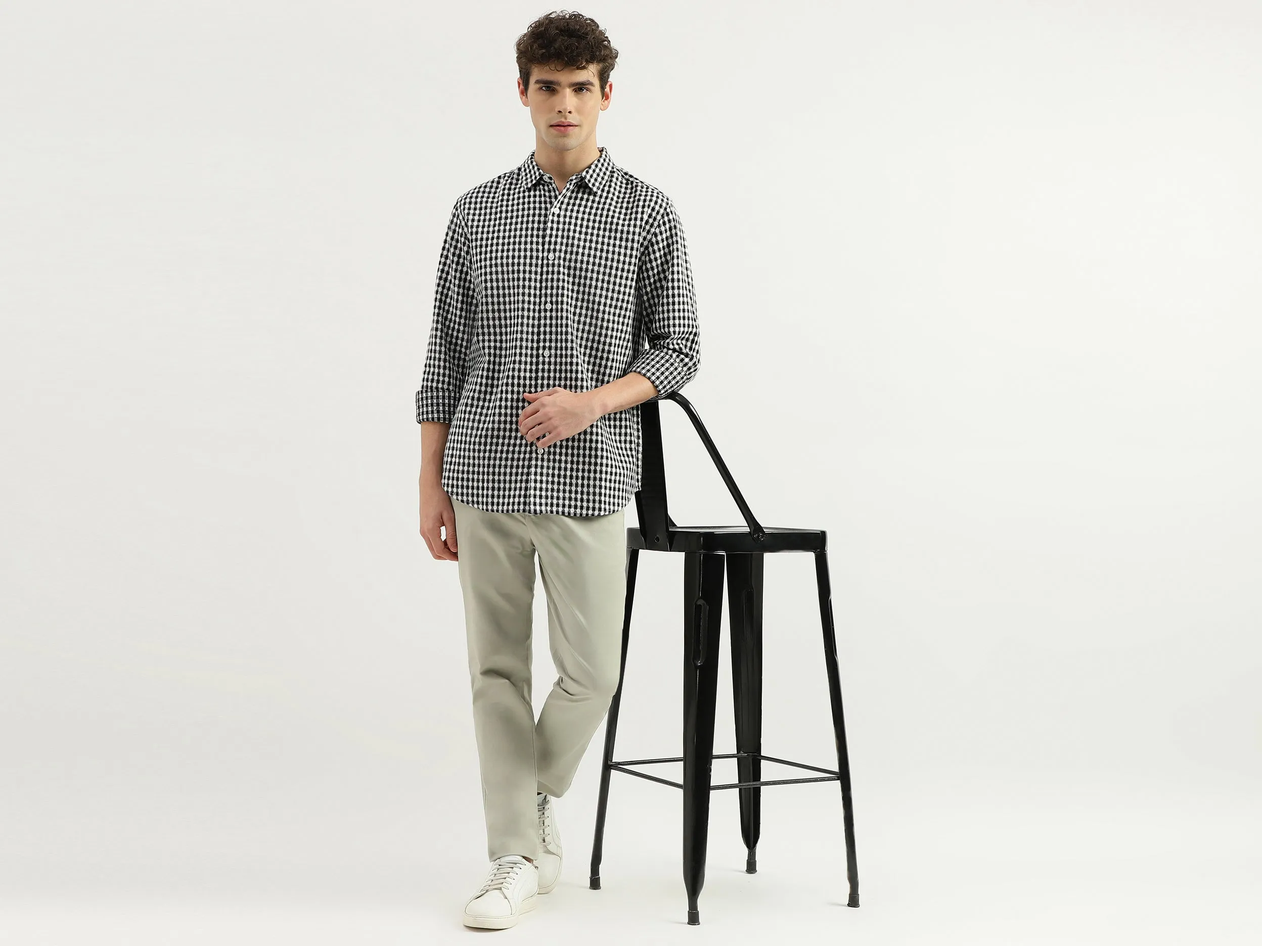 Regular Fit Spread Collar Checkered Shirt