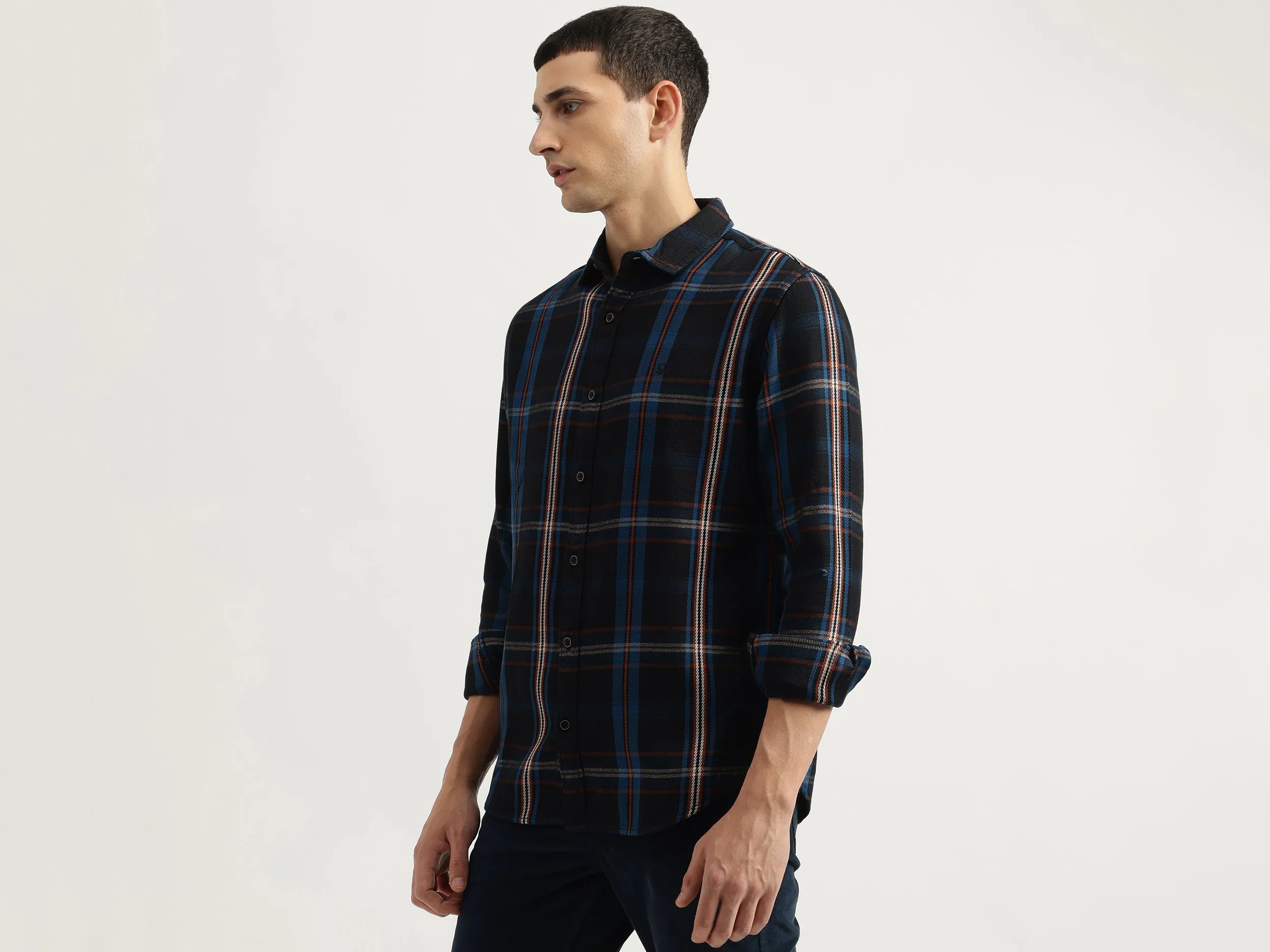 Regular Fit Spread Collar Checkered Shirt