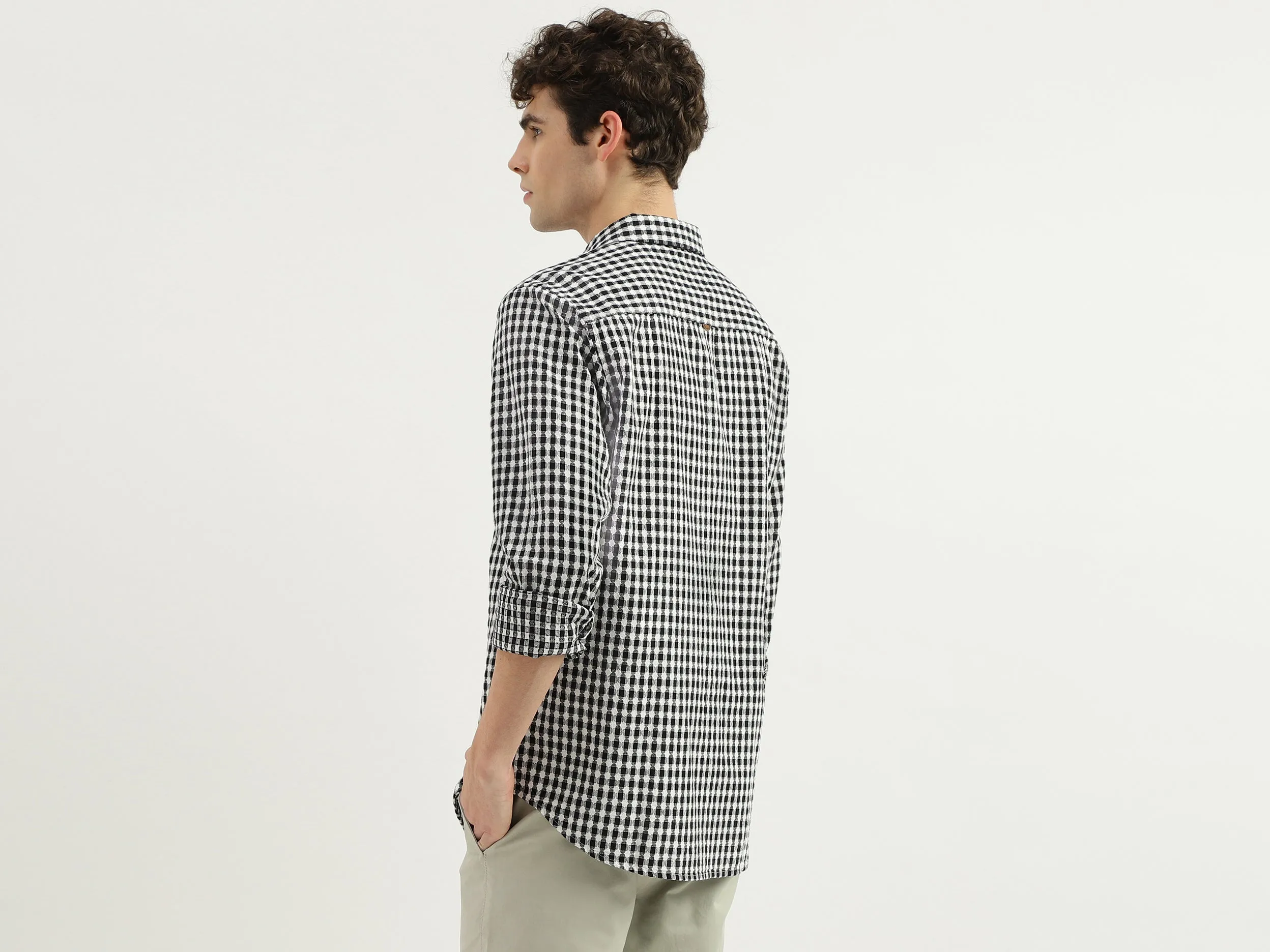 Regular Fit Spread Collar Checkered Shirt
