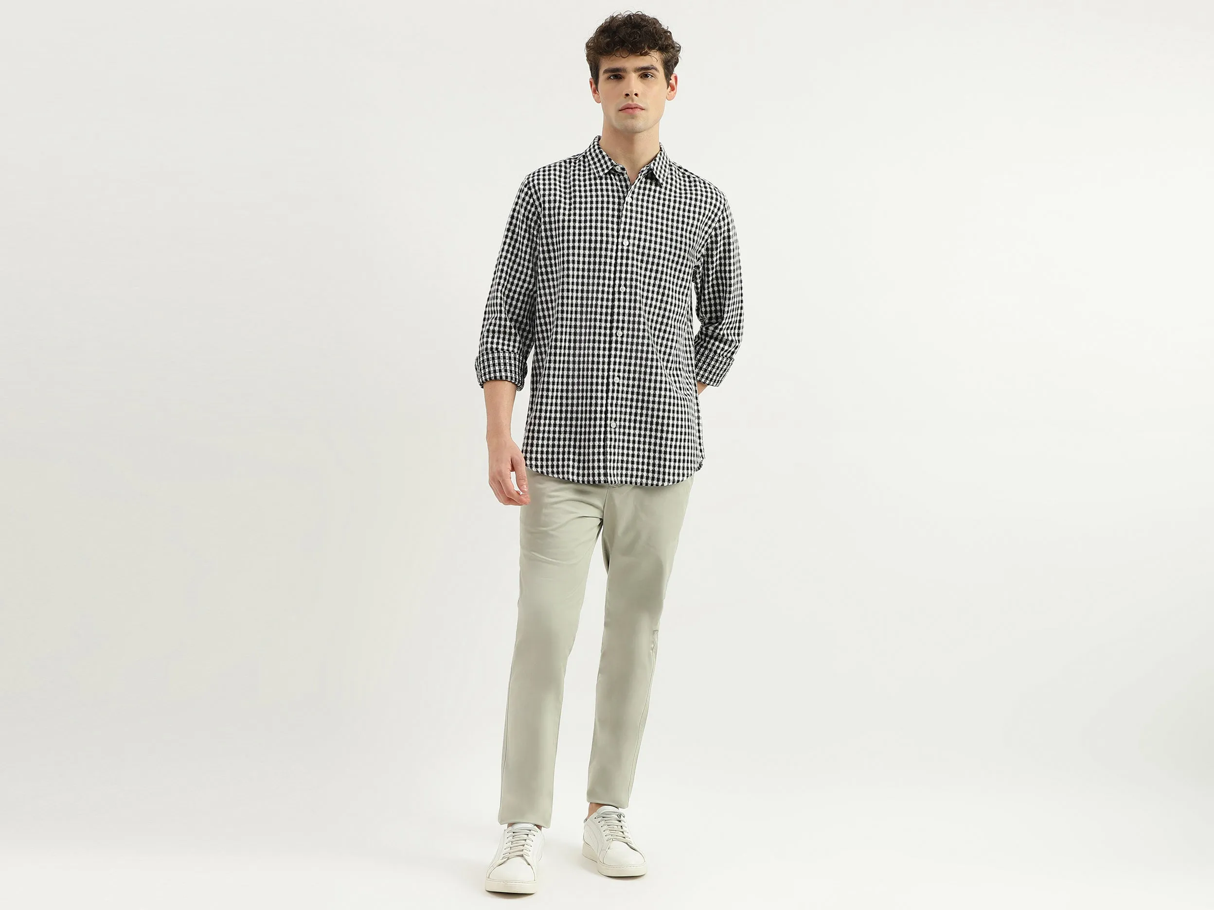Regular Fit Spread Collar Checkered Shirt