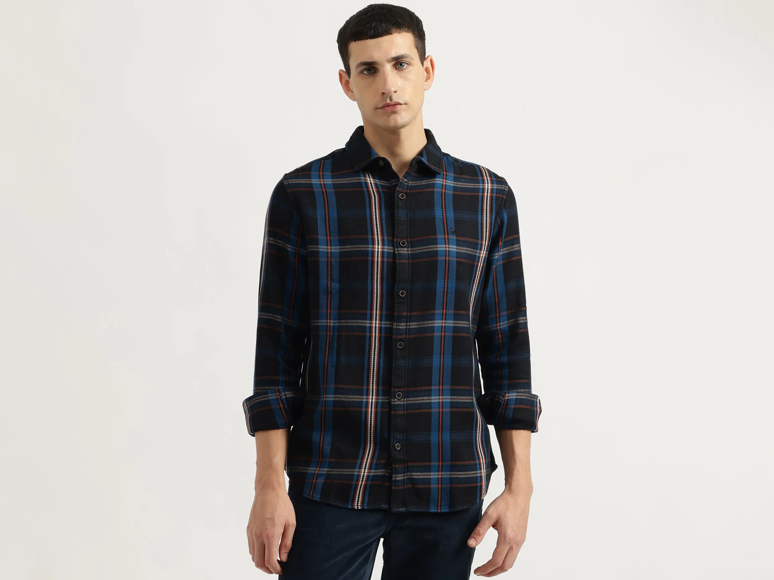Regular Fit Spread Collar Checkered Shirt