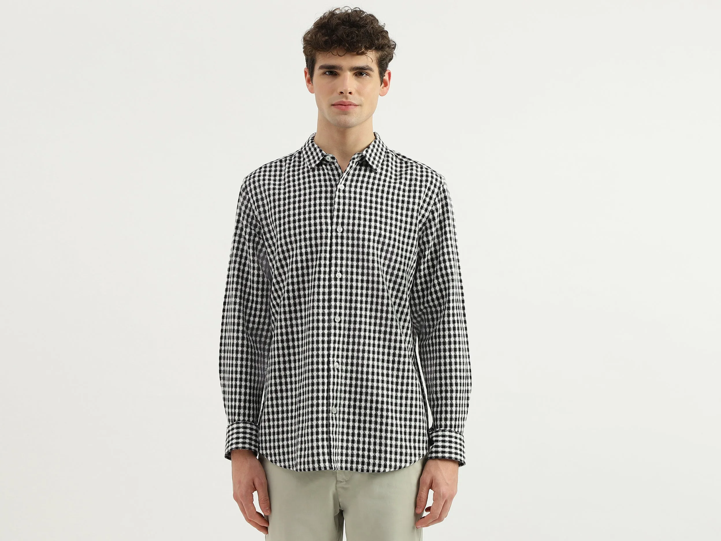 Regular Fit Spread Collar Checkered Shirt