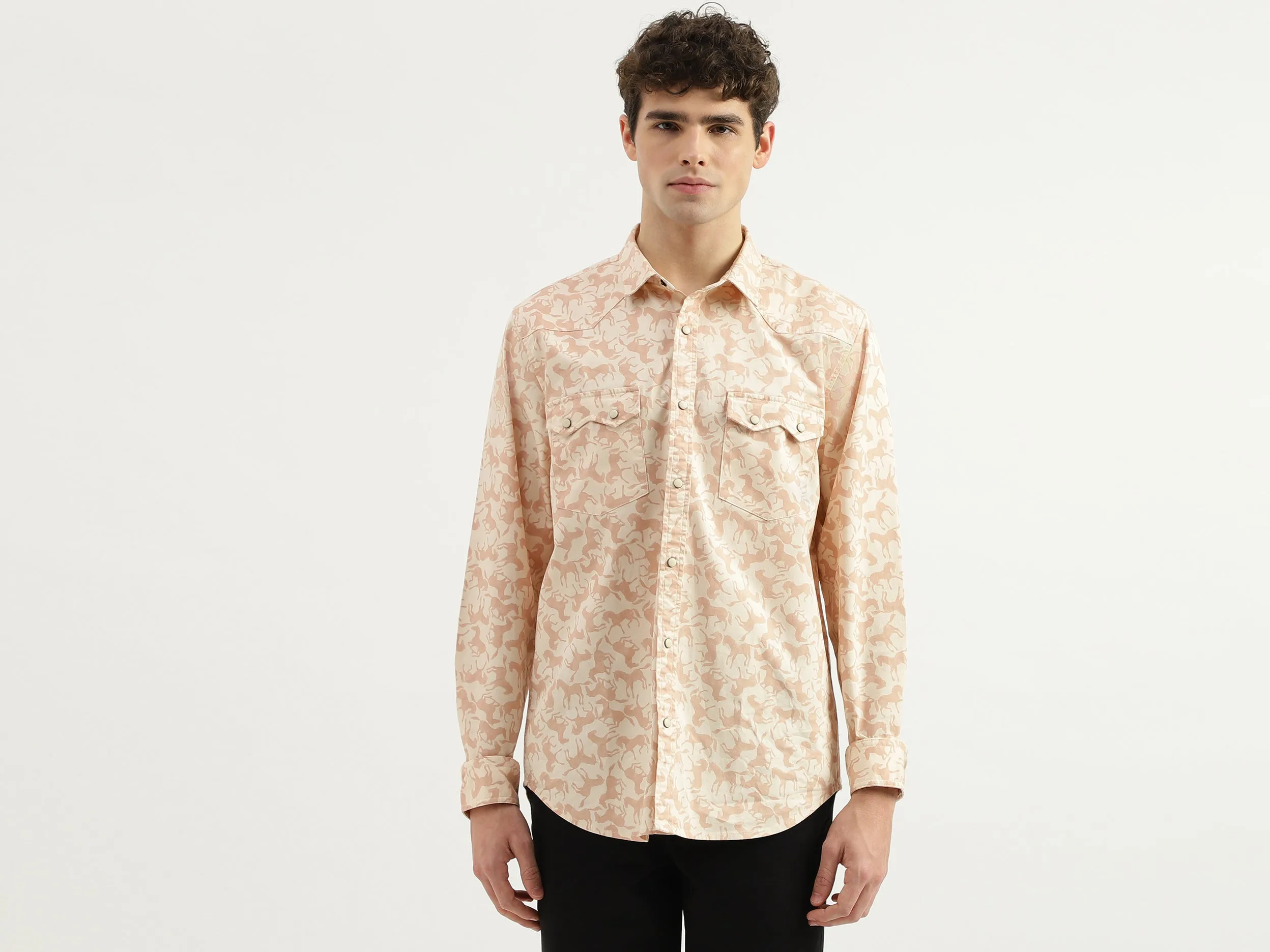 Regular Fit Spread Collar Printed Shirt