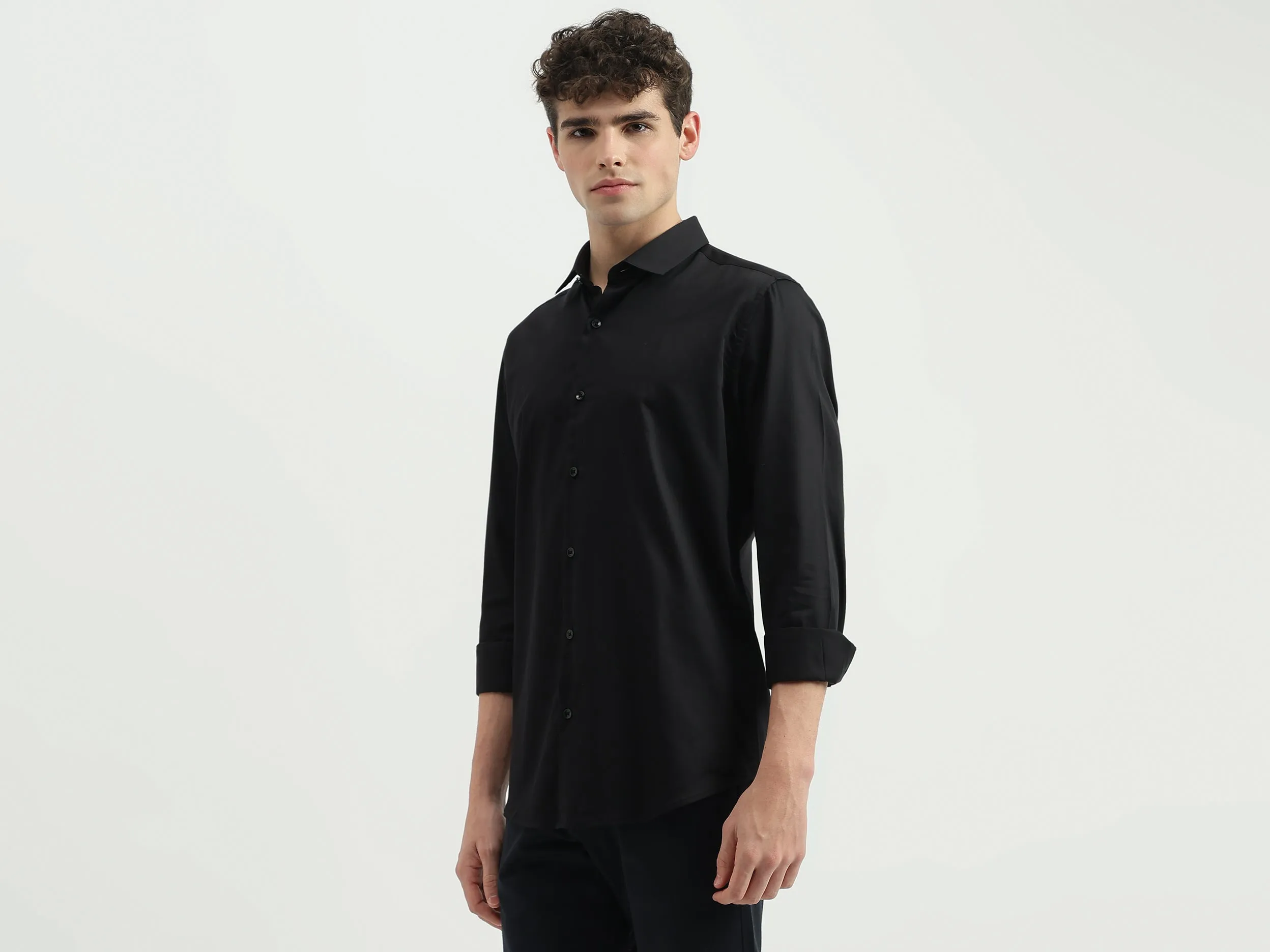 Regular Fit Spread Collar Solid Shirt