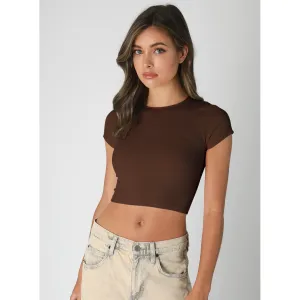Ribbed Crop Baby Tee- Coffee Bean