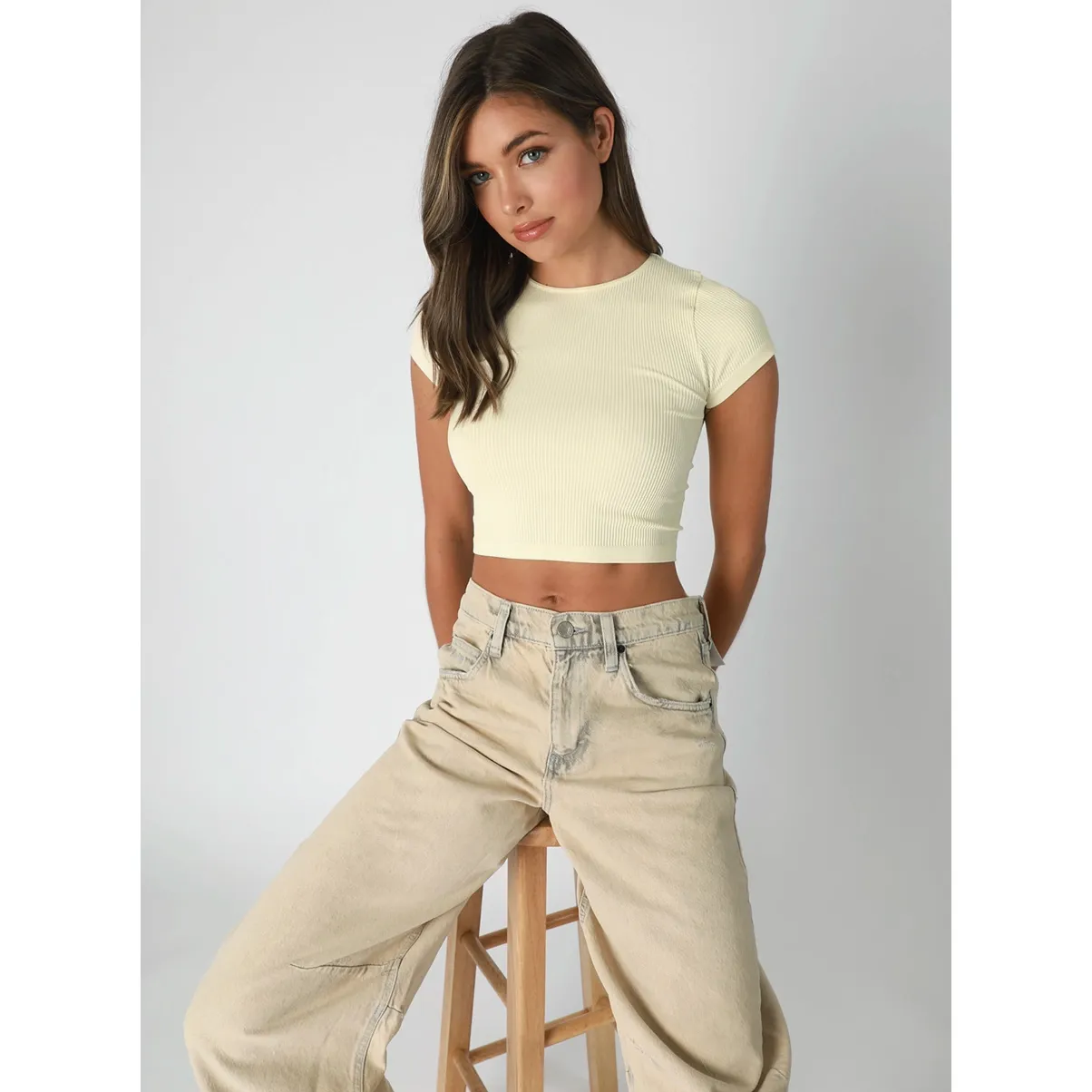 Ribbed Crop Baby Tee- Coffee Bean