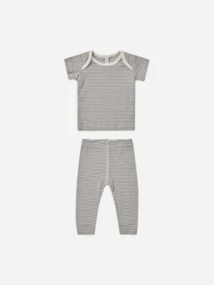 Ribbed Short Sleeve Tee   Legging Set || Lagoon Micro Stripe